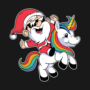 Santa Claus Riding Unicorn Christmas T-Shirt