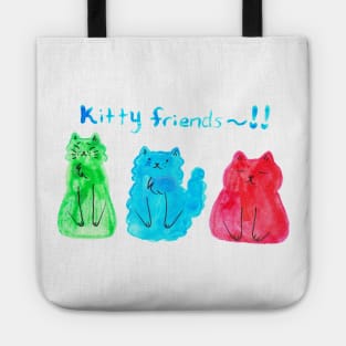 Watercolor Green Blue Red Kitty Friends Tote