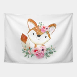 Fox girl with pink flowers Tapestry