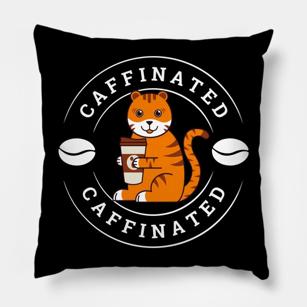 Funny Tiger Drinking Coffee Pillow by Illustradise