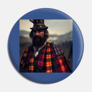 Scottish Highlander in Clan Tartan Pin