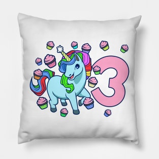 I am 3 with unicorn - girl birthday 3 years old Pillow