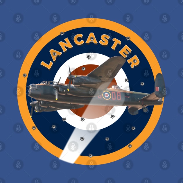 Lancaster Bomber in searchlight being attacked in RAF Roundel by AJ techDesigns