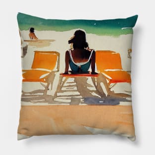 Sunbathing woman at the beach Pillow