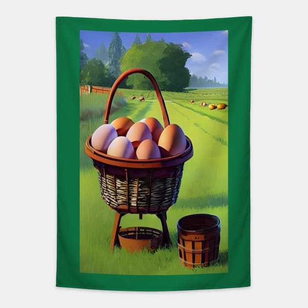 Eggs in a farm Tapestry by Gaspar Avila