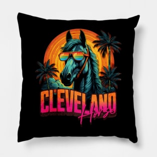 Retro Wave Rainbow Cleveland Horse Vibes Pillow