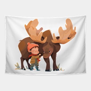 Cute Moose Animal Loving Cuddle Embrace Children Kid Tenderness Tapestry