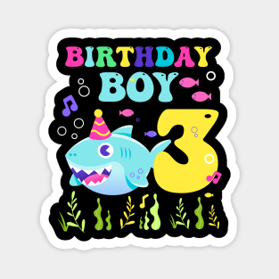 3rd Birthday Boy Shark Funny B-day Gift For Kids Tollders Magnet