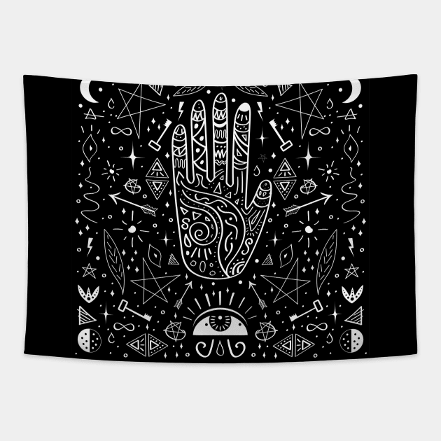 Wichcraft occult hand drawing black and white magic Occult Tapestry TeePublic