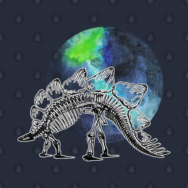 Dinosaur Skeleton in Space Blue Green Planet by chimakingthings