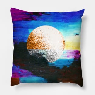Digital Moon on Colorful Background Blue Moon Pillow