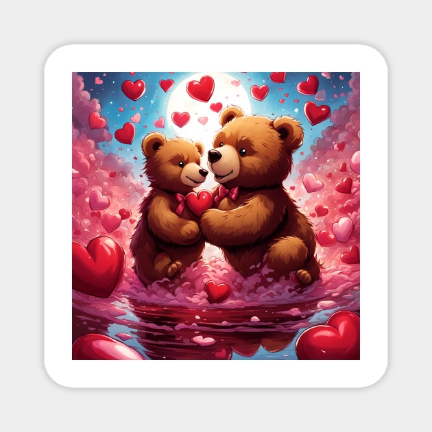 Teddy celebrating Valentines day, randome floating love hearts Magnet by Colin-Bentham