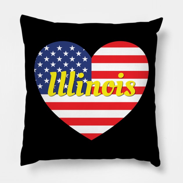 Illinois American Flag Heart Pillow by DPattonPD