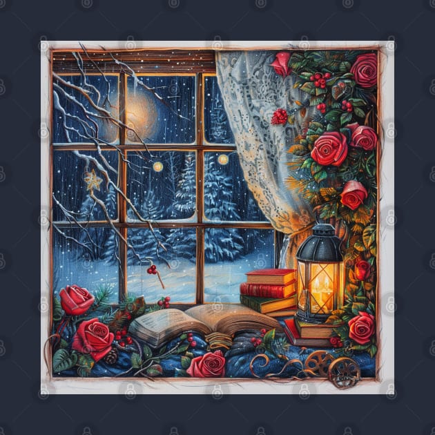 Fantasy winter starry night window by feafox92