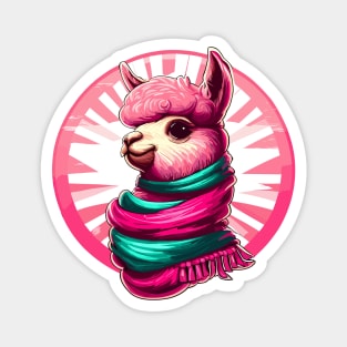 Cute pink llama in mexican rebozo Magnet