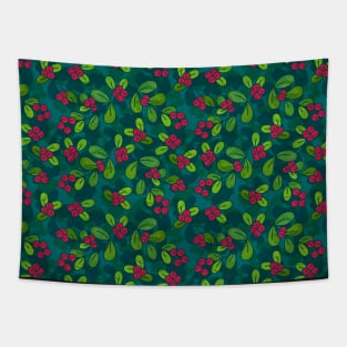 Cranberry Fruit Pattern on Dark Teal Tapestry