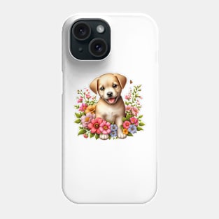 A golden retriever puppy decorated with beautiful colorful flowers. Phone Case