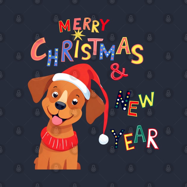 Cute Brown dog Merry Christmas and New Year ,Brafdesign by Brafdesign