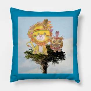 Little Lion and Owl Playing Indians Pillow