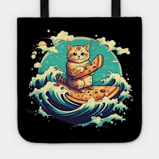 Cat Surfing on Pizza Slice Tote