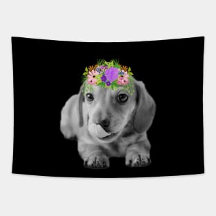 Dachshund Puppy with Floral Crown Tapestry