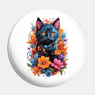 cat in flowers Pin