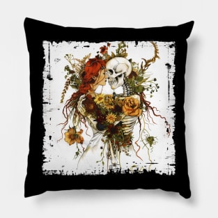 Vintage Botanical Illustration Girl Skeleton Pillow