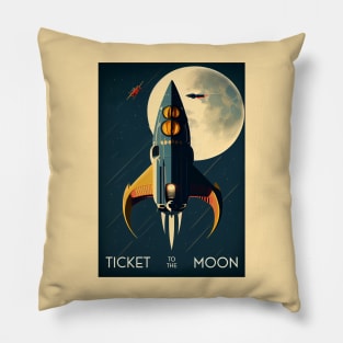 Moon Adventure Vintage Travel Poster Pillow