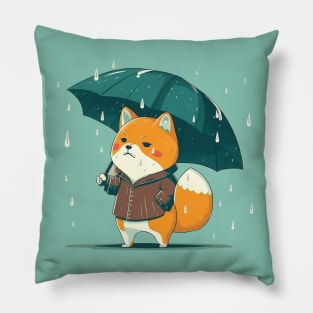 Shiba Inu In The Rain Pillow