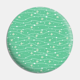 Green Wavy Lines, Dots and Flowers Pattern Pin