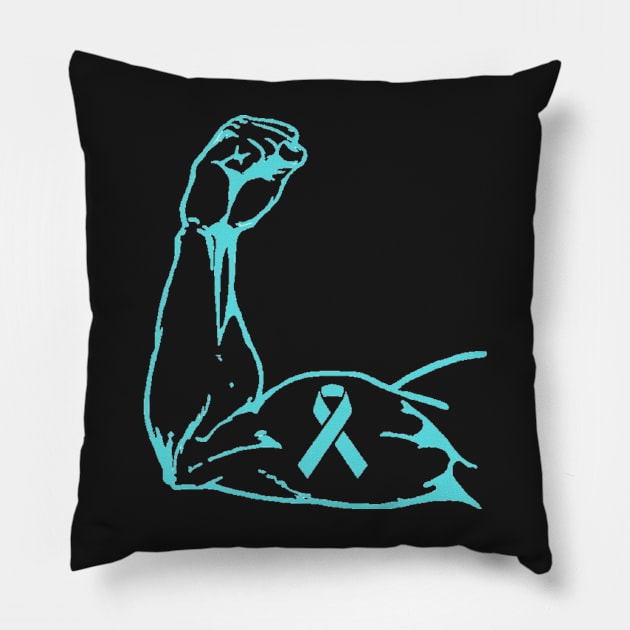 Flexed arm with Teal Awareness Ribbon Pillow by CaitlynConnor