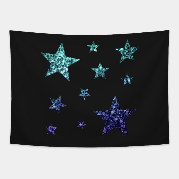 Teal Dark Blue Ombre Faux Glitter Stars Tapestry by Felicity-K