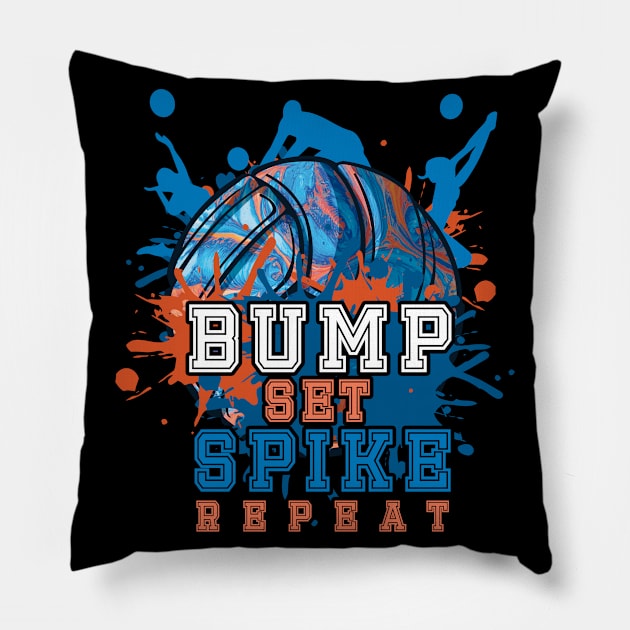 Volleyball Bump Set Spike Repeat Sports Pillow by CrissWild