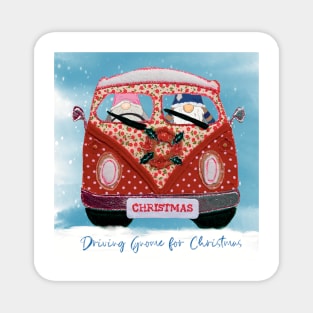 Driving Gnome for Christmas Magnet