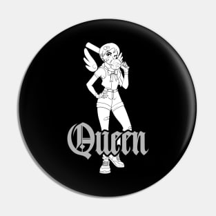 White out Anime Queen Girl with baseball bat Pin