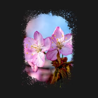 Two Charming Pink Sakura Blossoms, Blue Sky T-Shirt