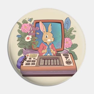 Video Gamer Cute Bunny Girl with Florals Flemish Giant Video Gamer Girlfriend Pin