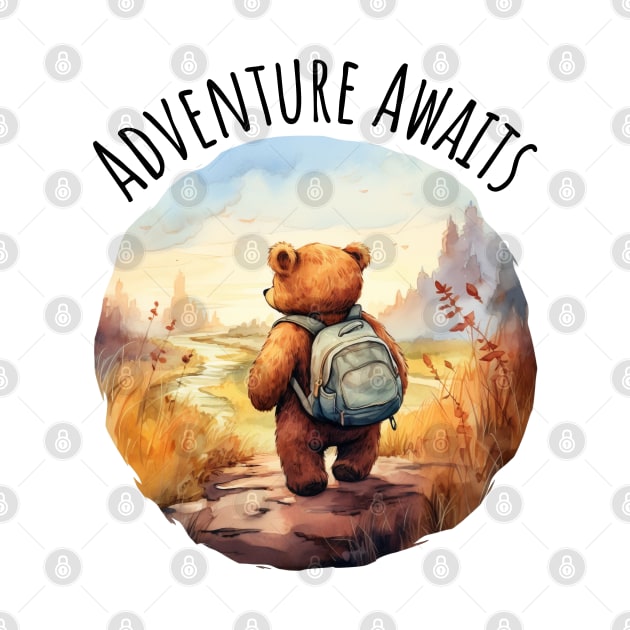 Adventure Awaits Adorable Bear camping backpacking design by Luxinda