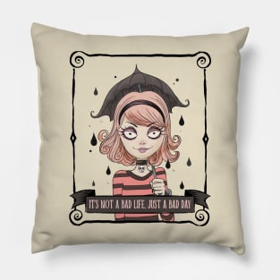 Cute Emo Girl Holding an Umbrella - Rainy Day Pillow