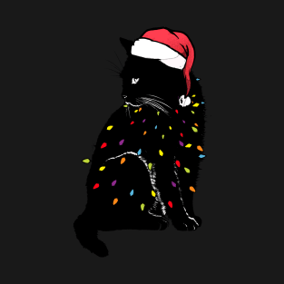 Black Cat christmas light tshirt funny cat lover christmas T-Shirt