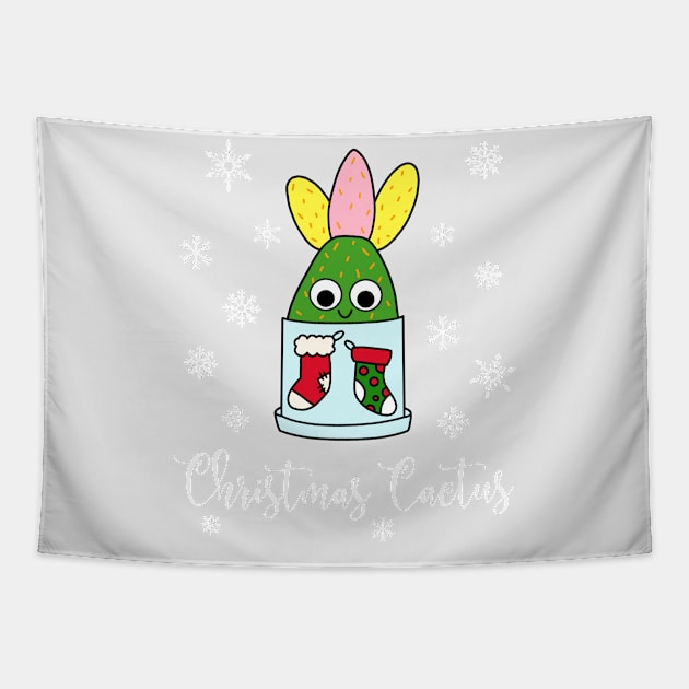 Christmas Cactus - Hybrid Cactus In Christmas Themed Pot Tapestry by DreamCactus