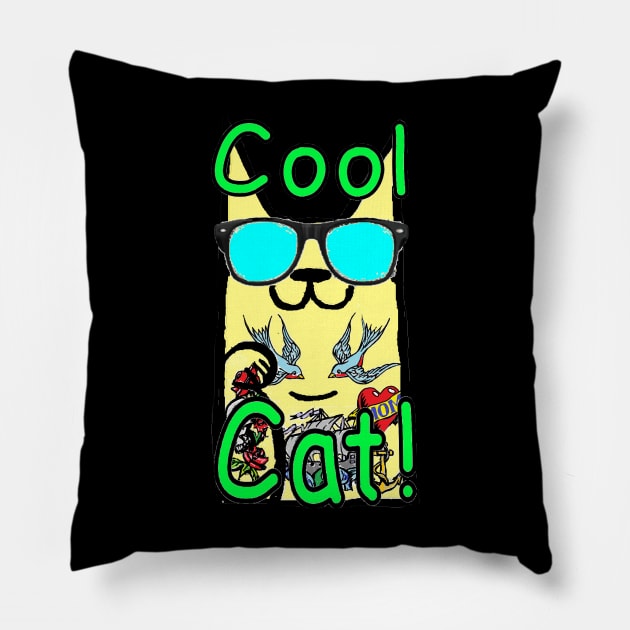 Cool Cat Graffiti Tattoo kitty Pillow by LowEndGraphics