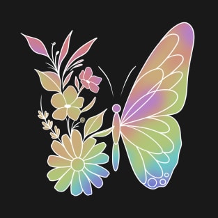 rainbow butterfly - white outline T-Shirt