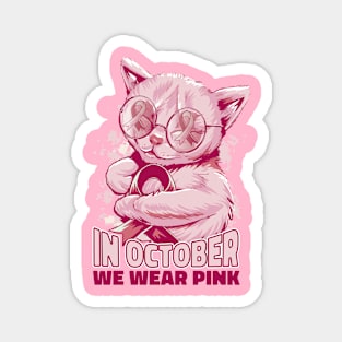 In October We Wear Pink Cute Cat Ribbon Magnet