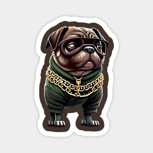 Cool Pug with Hoodie and Chain - Hip Hop Pug Boss T-Shirt Design Magnet