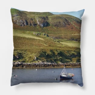 Moored fishing boat near Struan -  Isle of Skye, Scotland Pillow