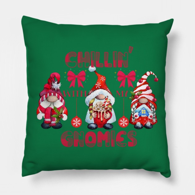 Chillin' With My Gnomies Funny Christmas Pillow by Harlems Gee