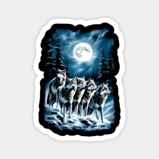 Wolf pack at night winter fanatsy Magnet