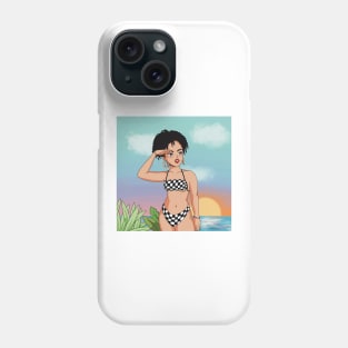 portrait girl beach swimsuit illustration aesthetic Phone Case