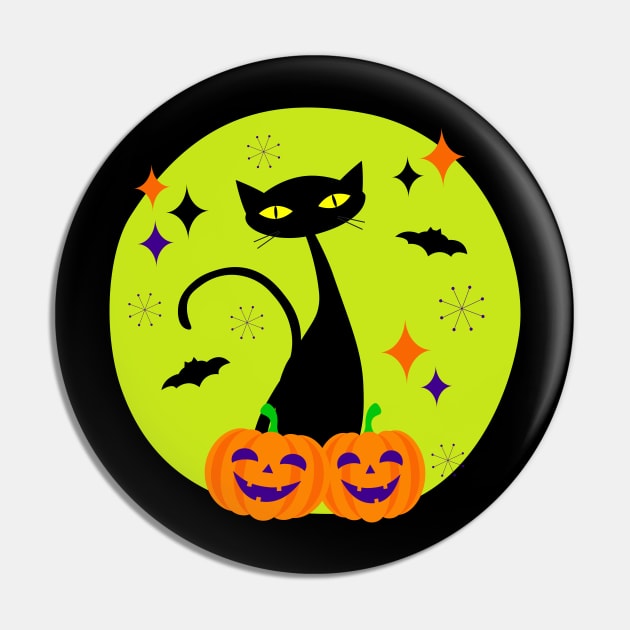 Atomic Age Halloween Black Cat II Pin by tramasdesign